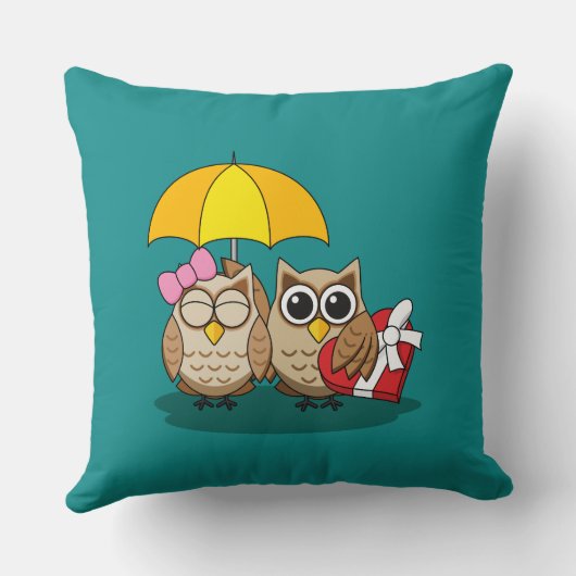 傘とレッドチョコレートボックスが付いたかわいいフクロウ好き クッション (裏面)