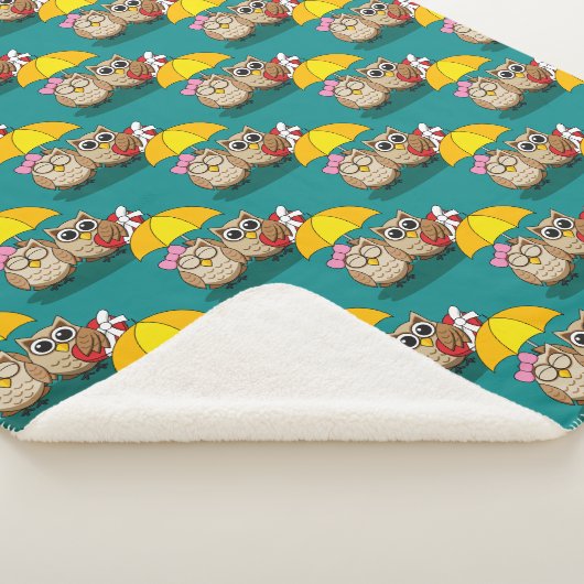 傘とレッドチョコレートボックスが付いたかわいいフクロウ好き シェルパブランケット (3/4)