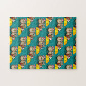 傘とレッドチョコレートボックスが付いたかわいいフクロウ好き ジグソーパズル (横)