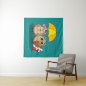 傘とレッドチョコレートボックスが付いたかわいいフクロウ好き タペストリー (インサイチュ(横))