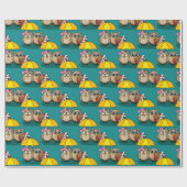 傘とレッドチョコレートボックスが付いたかわいいフクロウ好き ラッピングペーパー (フラット)