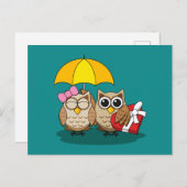 傘とレッドチョコレートボックスが可愛いフクロウ好き シーズンポストカード (正面/裏面)