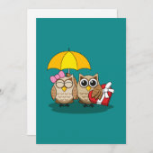 傘とレッドチョコレートボックスが可愛いフクロウ好き 招待状 (正面/裏面)