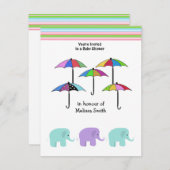 傘と象の赤ちゃんシャワー招待状 招待状 (正面/裏面)