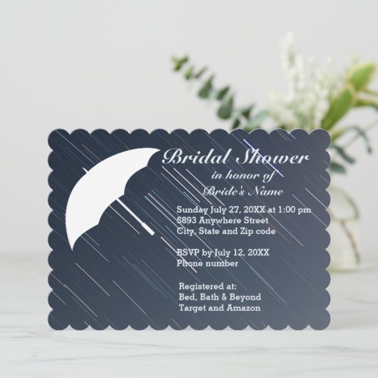 傘と雨のブライダルシャワーへの招待 招待状 (スタンド正面)