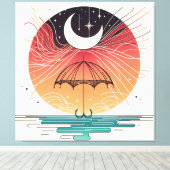 傘に乗った月と星の雨 キャンバスプリント (インサイチュ (ウッドフロア))
