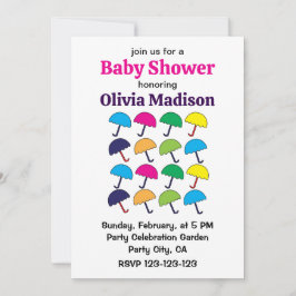 傘のカラフル傘の赤ちゃんガールシャワー 招待状
