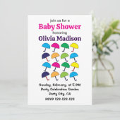 傘のカラフル傘の赤ちゃんガールシャワー 招待状 (スタンド正面)