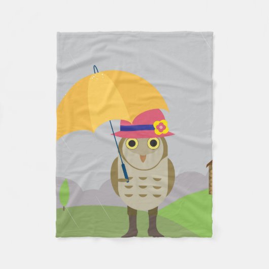 傘のフクロウ フリースブランケット (正面)