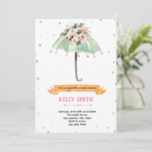 傘のベイビーシャワーテーマ 招待状 (スタンド正面)