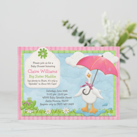 傘のベビーはシャワーの招待状の女の子を振りかけます 招待状 (スタンド正面)