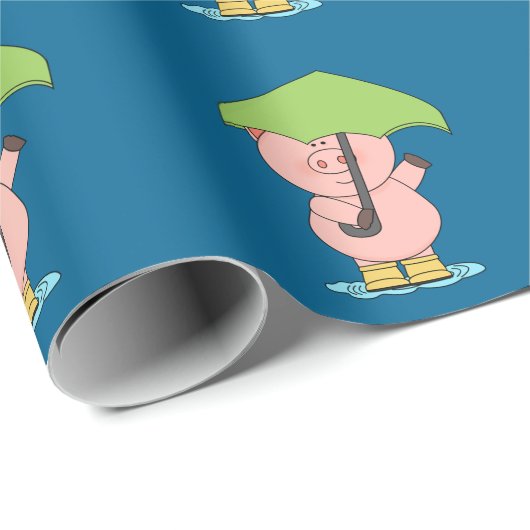 傘のベビーシャワーを開いているかわいく小さいブタ ラッピングペーパー (ロールコーナー)