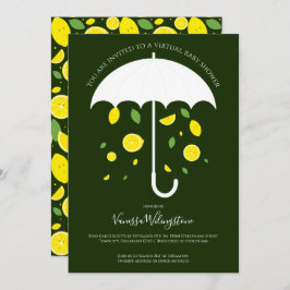 傘のレモン緑の漫画の仮想ベビーシャワー 招待状