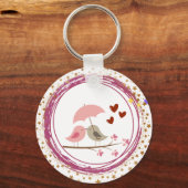 傘の下でくっつくかわいい恋する小鳥のキーチェーン キーホルダー (正面)