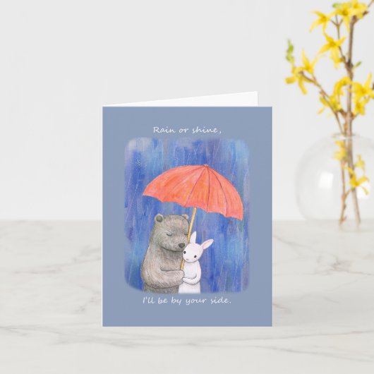 傘の下でクマとバニー私はあなたを愛している カード (黄色い花)