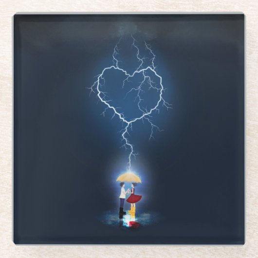 傘の下でロマンチックな瞬間 ガラスコースター (正面)