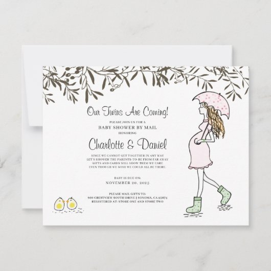 傘の下で妊娠中のママ赤ちゃんシャワー 招待状 (正面)