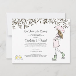 傘の下で妊娠中のママ赤ちゃんシャワー 招待状