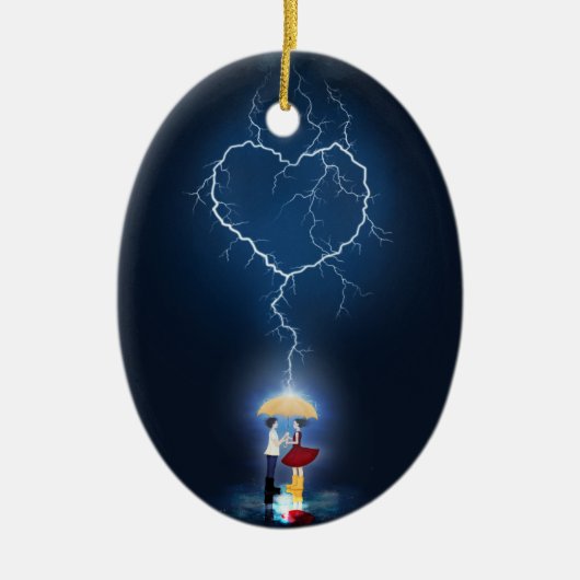 傘の下で"愛の瞬間"カスタム瞬間 セラミックオーナメント (正面)