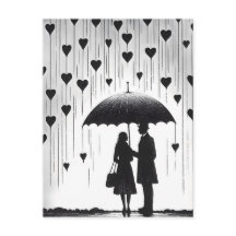 傘の下に立つカップルのハート形の雨