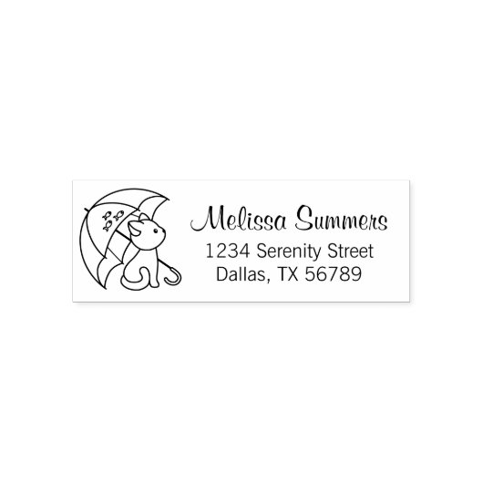 傘の下のかわいい猫アドレス手書きスタンプ セルフインキングスタンプ (デザイン)