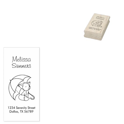 傘の下のかわいい眠い小さなキツネアドレス ラバースタンプ (押印)