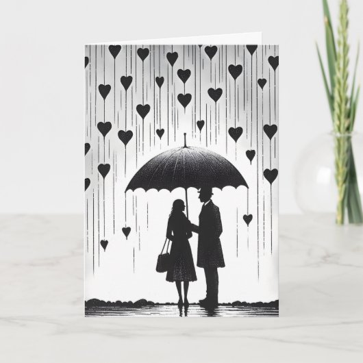 傘の下のカップル、バレンタインデーの挨拶 カード (正面)