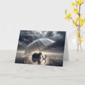 傘の下のタビー猫 カード (黄色い花)