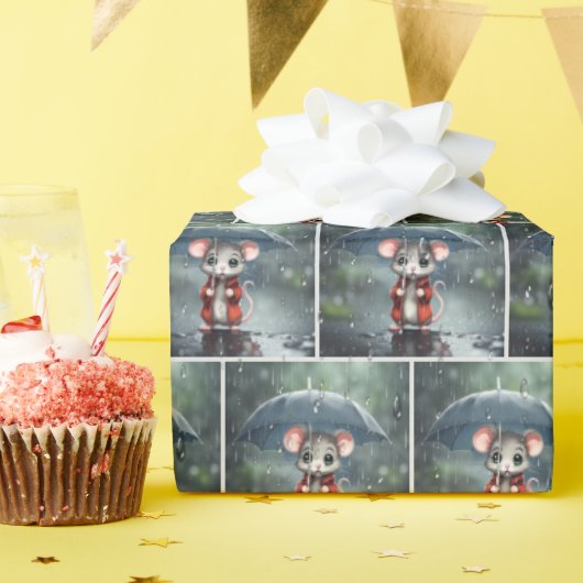 傘の下のネズミ ラッピングペーパー (誕生日パーティー)