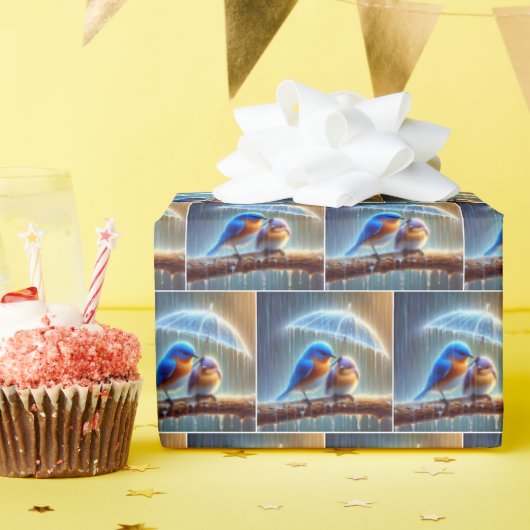 傘の下のブルーバード ラッピングペーパー (誕生日パーティー)