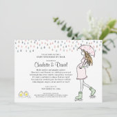 傘の下の妊娠中のママ　メールでベビーシャワー　双子 招待状 (スタンド正面)