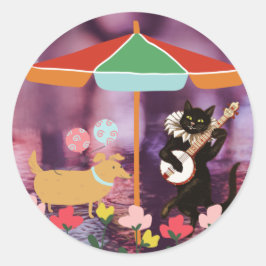 傘の下の猫と犬の祭典 ラウンドシール