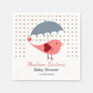 傘の下の鳥の雨ハート赤ちゃんシャワー スタンダードカクテルナプキン