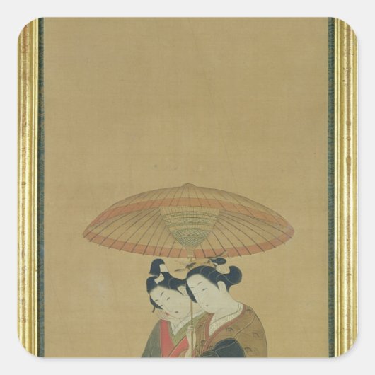 傘の下の2人の恋人 スクエアシール (正面)