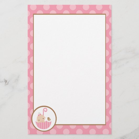 傘の中のピンクのベビーベビーシャワー 便箋 (正面)
