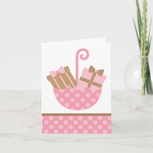 傘の中のピンクの贈り物　ありがとう サンキューカード (正面)