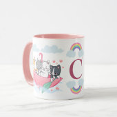 傘の中の猫とハートモノグラム マグカップ (正面左)