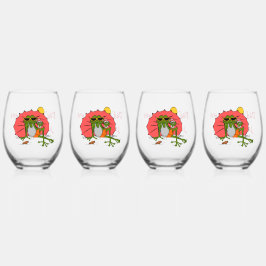 傘の定年パーティー付きカガエル ステムなしワイングラス