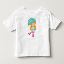 傘の少女、レインコートの少女、オレンジ色の髪 トドラーTシャツ