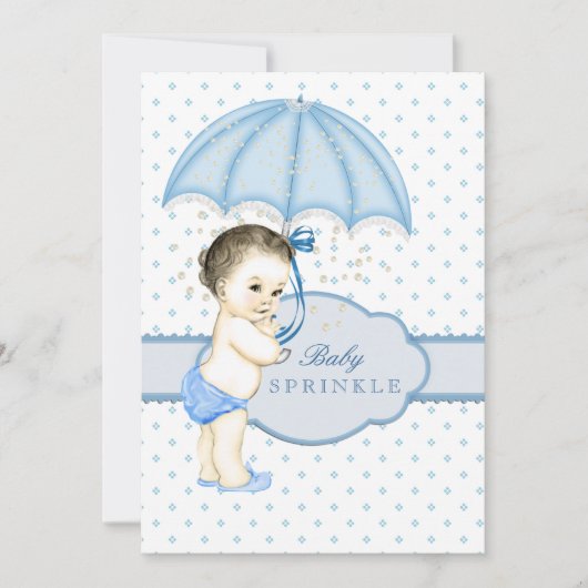 傘の少年が赤ちゃんシャワーを振りかける 招待状 (正面)