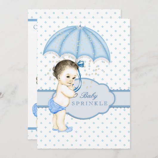 傘の少年が赤ちゃんシャワーを振りかける 招待状 (正面/裏面)