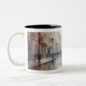 傘の水色のグラフィックマグ付き女性 ツートーンマグカップ (左)