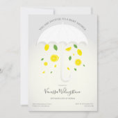 傘の白いグレーのレモン漫画の赤ちゃんシャワー 招待状 (正面)