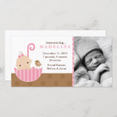 傘の誕生のアナウンスのピンクのベビー 案内状 (正面/裏面)