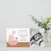 傘の誕生のアナウンスのピンクのベビー 案内状 (スタンド正面)