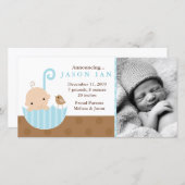 傘の誕生のアナウンスの青いベビー 案内状 (正面/裏面)