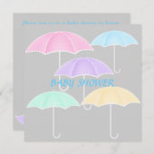 傘の赤ちゃんシャワーブルーとグレーの招待 招待状 (正面/裏面)