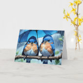 傘の輪の中のブルーバード カード (黄色い花)