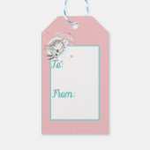 傘の飛んでいる女の子の贈り物ラベル ギフトタグ (裏面)