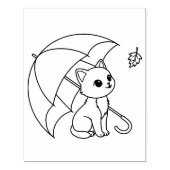 傘をさしたかわいい猫のぬりえページ ラバースタンプ (インプリント)